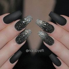 Black Nails With Glitter, Nails Stiletto, Black Nail Designs, Super Nails, Ideas Nails, Nail Designs Glitter, New Year's Nails, Prom Nails, Glitter Nail Art