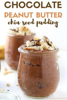 chocolate peanut butter chia seed pudding in a jar