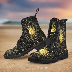 Celestial moon sun wicca Martin Boots-MoonChildWorld Moon Boots Black, Witchy Boots, Witch Shoe, Boots Moon, Halloween Boots, Style Combat Boots, Moon Shoes, Witch Shoes, Witch Boots