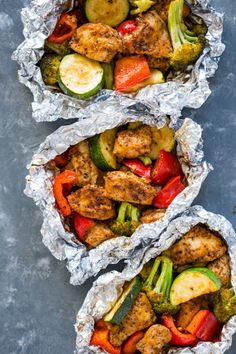 chicken and vegetables wrapped in tin foil