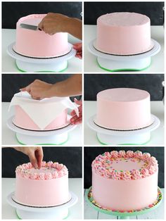 how to decorate a cake with icing and sprinkles on it, step by step