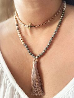 "This one of a kind Boho, Bohemian necklace was Hand knotted with brown thread incorporating a mix of colors, textures and Materials. * You can wear them as a one single Long strand necklace or wrap it around to make a choker and     layering necklace look. * Various beads are approx. 9mm x 6mm * Total Length of the necklace is 29\" long ---------------------------------------------------------------------- ** HOW TO TAKE CARE OF YOUR JEWELRY ** - Remove your jewelry when swimming, sunbathing ad Zen Jewelry, Pastel Jewelry, Boho Chic Bracelets, Long Necklace Boho, Unique Handmade Earrings, Chic Bracelet, Long Silver Necklace, Hand Bracelet, Beach Necklaces