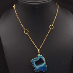 Agate Geode Druzy Gemstone 925 Sterling Gold Plated Pendant + Chain Necklace Gift For Her Handmade Jewelry XY 687 Materials Gold Plated Stone Name - Agate Geode Druzy Chain Size - 26 Inch Stone Color - Blue Shipping Policy We do ship through DHL, UPS, INDIA POST. I make the gemstones myself for my valued customers so I assure you that the gemstones are Natural and are made from ethically sourced roughs. The rest of the Chain Necklace is made from 925 Sterling silver Plated 92.5% pure silver Plat Agate Jewelry With Adjustable Chain, Gold Agate Jewelry With Adjustable Chain, Agate Pendant Necklaces With Adjustable Chain, Agate Pendant Necklace With Adjustable Chain, Gold Agate Round Crystal Necklace, Gold Agate Crystal Necklace, Agate Geode, India Post, Necklace Gift