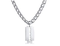 PRICES MAY VARY. Design:Silver-tone Pendant Necklace with dangling Razor Blade for men boy,it's comfortable wearing,easy to take on or take off. DETAILS: * Style: Razor Blade Necklace /Hip Hop Jewelry * Color: Silver-tone * Polish Finish * Size:40mm*22mm;Free 20" Chain MATERIAL: We choose stainless steel instead of alloy or brass. Because it's highly resisted to rust, corrosion and tarnishing. Durability and Fashionable. All makes it a top fashion accessory. PERFECT GIFT:This Razor Blade Pendant Necklace For Dudes, Barb Wite Necklace, Nana Shin Necklace, Razor Blade Keychain, Slc Punk Necklace, Ethan Garcia Necklace, Necklace For Roblox, Drum Stick Necklace, Razor Blade Jewelry