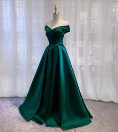 A-Line Off-shoulder Satin Emerald Green Prom Dresses on Storenvy Green Satin Prom Dress, Emerald Green Prom Dress, Off Shoulder Evening Dress, Dress Elegant Long, Prom Dresses Elegant, Maxi Bridesmaid Dresses, Evening Dress Fashion, Green Prom Dress, Maxi Dress Wedding