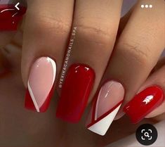 Manicure Nail Designs, Red Acrylic Nails, February Nails, Fancy Nails Designs, Her Nails, Work Nails, White Nail, Short Acrylic Nails Designs, Nail Designs Glitter