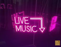 a neon sign that says live music on it