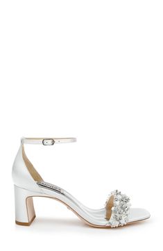 Soft White Teela Block Heel Sandal Side Elegant Bridal Shower, Heel Sandal, Block Heels Sandal, Badgley Mischka, Soft White, Sling Backs, Block Heels, Open Toe, Kitten Heels