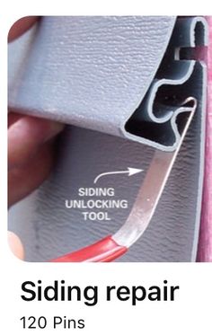 the side view of a car door with an opening tool and text saying, sliding repair 120 pins