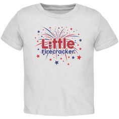 This Old Glory design is printed on a high quality 100% cotton, short sleeve, toddler crew neck t-shirt. Featuring the text "Little Firecracker" with fireworks in the background. Pre-shrunk T-shirt For Birthday On 4th Of July, Pre-shrunk T-shirt For Birthday And 4th Of July, Pre-shrunk T-shirt For 4th Of July Birthday, 4th Of July Birthday T-shirt With Graphic Print, Casual 4th Of July Birthday T-shirt, Casual T-shirt For 4th Of July Birthday, Graphic Print T-shirt For 4th Of July Birthday, Crew Neck T-shirt For Birthday And Independence Day, Crew Neck T-shirt For Birthday On Independence Day