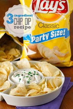 chips and dip are sitting on the table