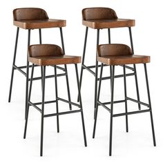 two stools with wooden seat and metal legs