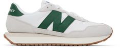 Low-top paneled canvas, mesh, and suede sneakers in white and gray. · Lace-up closure · Textile logo patch at padded tongue · Padded collar · Leather logo appliqué in green at sides · Logo printed at green leather heel tab · Mesh lining · EVA foam rubber midsole · Treaded rubber outsole Supplier color: Nimbus cloud New Balance Clothing, New Balance For Women, Nimbus Cloud, New Balance Outfit, New Balance White, Textile Logo, New Balance Women, Leather Logo, Suede Sneakers