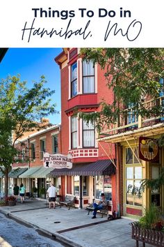 A line of brick buildings line a sidewalk with small town businesses in historic Hannibal, MO. Old Fashioned Ice Cream, Yellowstone Vacation, Small Town America, Babymoon, Vacation Destinations, The River