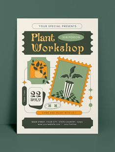 a book with an image of plants and stamps on the cover, which reads plant workshop