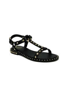 ASH BLACK/GOLD SANDAL, product code S24-PATSY01, color BLACK, material LEATHER, season SS24 Gold-tone Hardware Open Toe Sandals For Party, Black Leather Sandals With Gold-tone Hardware, Luxury Sandals With Gold-tone Hardware For Party, Luxury Party Sandals With Gold-tone Hardware, Gold Sandals With Gold-tone Hardware For Party, Black Open Toe Sandals With Gold Studs, Party Open Toe Sandals With Gold Studs, Party Sandals With Gold Studs And Open Toe, Leather Sandals With Gold Studs For Summer