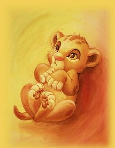 a painting of a baby lion laying on its back with it's paw in the air