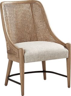 an upholstered wooden chair with a white cushion