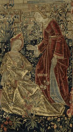 an image of a medieval tapestry with two people