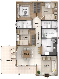 the floor plan of a three bedroom apartment with two bathrooms and an attached kitchen area