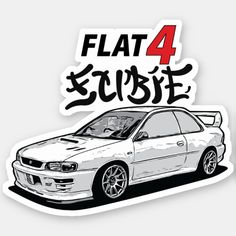 a sticker with the words flat 4 on it and an image of a car