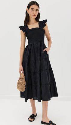 Hill House Home The Ellie Cotton Nap Dress | Shopbop Black Nap Dress Outfit, Nesli Nap Dress, Hill House Dresses, Hill House Home, Nap Dress, Black Ruffle Dress, Hill House, Black Wedding Dresses, House On A Hill