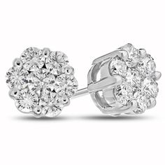 2.00cttw Diamond Cluster Earrings in 14k Gold~This style is handcrafted and requires 5 days for the jeweler to complete prior to shipping.~ Diamond Cluster Earrings, White Gold Earrings Studs, Floral Studs, Bold Jewelry, Cz Pendant, Diamond Flower, Yellow Gold Pendants, Flower Earrings Studs, Cluster Earrings