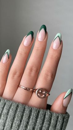 St Patricks Day Nails, Tip Nails, Nail Designs Spring, Cute Nail Designs, French Tip Nails, Manicure E Pedicure, Green Nails, Acrylic Nail Designs