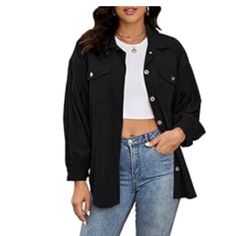 Womens Oversized Corduroy Button Down Size: Small Black Button-up Outerwear For Day Out, Button Downs, Jackets For Women, Jackets & Coats, Women Shopping, Black, Color