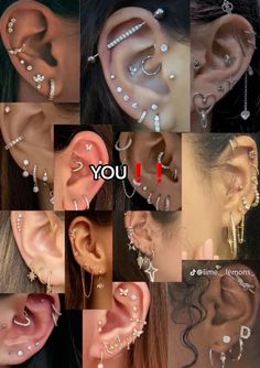 many different types of ear piercings with the words you i on them and an image of