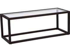 a glass and metal coffee table on a white background