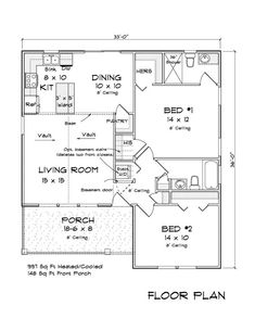 the floor plan for a small house with two bedroom and an attached living room area