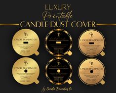 luxury candle dust cover in gold and black with the words luxury printable on it