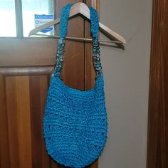 Brand New No Tags Beaded Handle Tote Straw Bag Royal Blue Arm Bracelets, Straw Tote Bag, Crochet Tote Bag, Blue Tote, Zipper Tote Bag, Gold Bracelet Cuff, Straw Tote, Crochet Tote, Market Tote