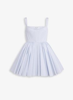 Shop the Alaïa White/Blue SKATER DRESS IN STRIPED COTTON POPLIN for women. Shop the US store online now and receive free standard shipping. Cotton Dress With Pleated Waist And Voluminous Skirt, Chic Cotton Dresses With Full Skirt, Sleeveless Cotton Dress With Voluminous Skirt, Summer Dresses With Pleated Bodice And Voluminous Skirt, Elegant Striped Cotton Dress, Chic Cotton Dress With Gathered Skirt, Cotton Dress With Voluminous Skirt For Daywear, Summer Striped Pleated Dress, Pleated Full Skirt Dresses For Daywear