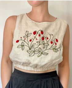 Linen Top Outfit, Cotton Tops Designs, Embroidered Art, Top Outfit, Girls Fashion Clothes, Linen Top, Cotton Tops, Pretty Outfits