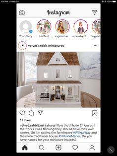 the instagram page for instagram is displayed in front of a house with pictures on it