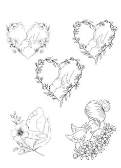 some heart shaped tattoos on a white background