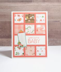 a welcome baby card with lots of different things on the front and back of it