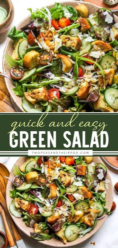 Easy Green Salad Salad With Mixed Greens, Spring Green Salad Recipes, Best Green Salads For Parties, Christmas Green Salad Recipes, Simple Green Salad Recipes, Thanksgiving Green Salad, Green Salad For Thanksgiving, Mixed Green Salads, Spring Greens Salad