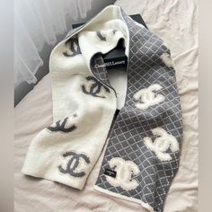 Authentic Kept Unused Include: Box ~ Color: White, Grey & Beige Approx: 76” X 12” Inches Super Soft Comfy Large Scarf | Hard To Find ~ Modshot Is From Ig Influencers All Sales Are Final . Ig: Cloudsh.Luxury Please Feel Free To Msg Me If You Have Any Questions! Thank You! Ig Influencer, Chanel Scarf, Chanel Accessories, Large Scarf, Grey Beige, Box Color, Grey And Beige, Cc Logo, Cashmere Scarf