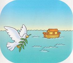 a white bird flying over the ocean next to a boat with a house on it