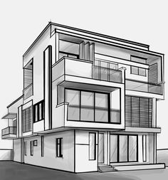 an architectural drawing of a house with balconies