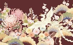 an image of flowers and birds on a brown background