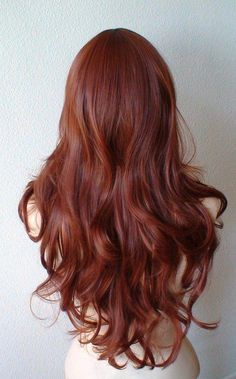 Face Bangs, Auburn Color, Side Bangs Hairstyles, Red Hair Inspo, Ginger Hair Color, Long Curly Wig, Hair Color Auburn, Red Wigs, Auburn Hair