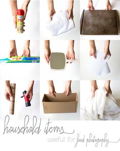 several pictures of different types of household items including toilet paper, tissue and other things