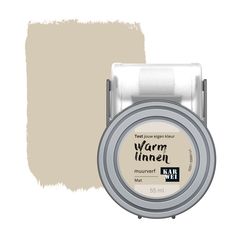 a paint can with the words warm linen on it