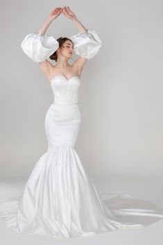 Trumpet-Mermaid Chapel Train Satin Wedding Dress CW2487 Satin Wedding Dress With Gloves, Wedding Dress With Gloves, Corset Silhouette, Detachable Sleeves Wedding Dress, Evening Wedding Guest Dresses, Strapless Wedding Dress Mermaid, Nude Gown, Casual Wedding Guest Dresses, Long Flower Girl Dresses