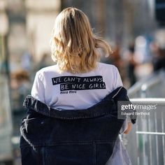 Miu Miu ‘Not Nice’ White Black Message Printed T-Shirt New With Tags ~ Rare Street Style Piece Size M Miu Miu Logo At Front Bottom Left ‘Not Nice’ Text At Front ‘We Can’t Always Be Nice Girls’ Text At Back Casual Miu Miu Tops For Spring, Chic Crew Neck T-shirt For Streetwear, Chic Cotton T-shirt With Text Print, Miu Miu Logo, Not Nice, Front Bottoms, Be Nice, Crop Shirt, Logo Tees