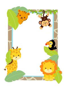 an animal themed photo frame with jungle animals